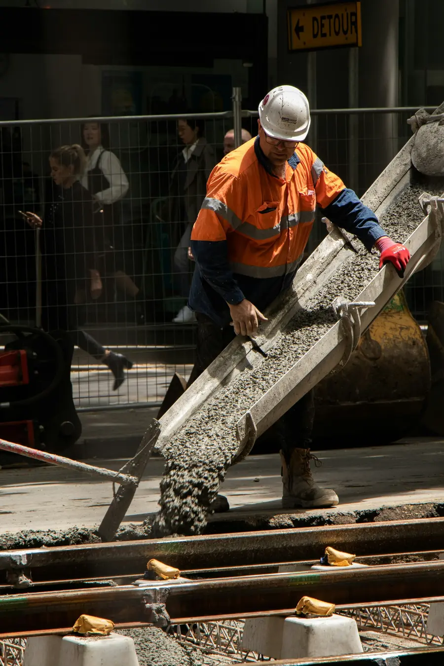 Concrete running down a chute on site